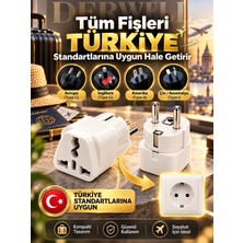 Derwell Üniversal Seyahat Adaptörü 220 V İngiliz ve Amerikan Fişlerini Türk Prizine Dönüştürücü Kompakt Tasarım