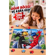 Farbu Oyuncak Uğur Böceği ve Kara Kedi 200 Parça Puzzle Yüksek Baskı Kaliteli Eğlenceli Puzzle