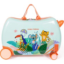 Milk&Moo Jungle Friends Binilebilir Çocuk Valizi, 360° Tekerlekli, Ayak Destekli