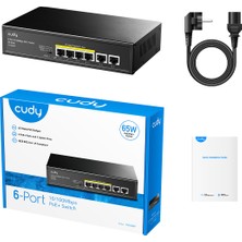Cudy 6port / 4port Poe 60W 10/100 2-Uplink Yönetilemez Metal Switch FS1006P