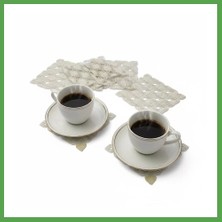 Bezos 6 Lı Dantel Kahve Sunumluğu 15X15 cm Asorti Desenli Şık Bardak Altlığı Mgc