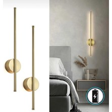 Liber Elektrik Pilli 70CM Gold Duvar Aplik Gold Günışığı 3000K Yuvarlak Çubuk