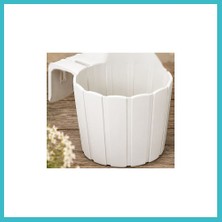 Defne Store 3D Baskı Askılı Balkon Saksısı Dikey Çizgili Dekoratif Çiçek ve Aromatik Bitki Saksısı - Beyaz Dfnbez