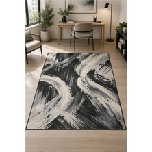 Rugs Modern Halı Dora Vintage Soyut Desenli Antrasit, Kırık Beyaz ve Gri Ince Dokuma Taban Dekoratif Halı OZL606