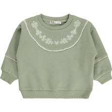Civil Girls Çiçek Nakışlı 2-5 Yaş Sweatshirt - Haki