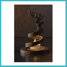 Defne Store 3D Baskı Spiral Ren Geyiği Mumluk Yılbaşı Dekoratif Ren Geyiği Tealight Mum Tutucu - Siyah Dfnbez