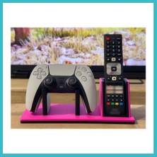 Defne Store 3D Baskı Oyun Kolu ve Tv Kumanda Standı Çift Bölmeli Masaüstü Kumanda Tutucu Organizer - Pembe Dfnbez