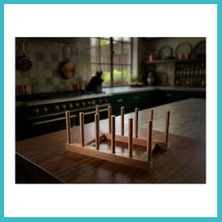 Defne Store 3D Baskı Tabak Standı Şık Tabak Düzenleyici Dikey Tabak Rafı Çıkarılabilir Yuvalı Mutfak Standı - Ahşap Rengi Dfnbez
