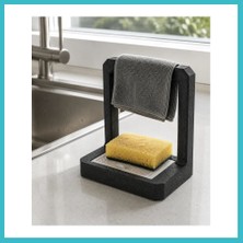 Defne Store 3D Baskı Süzdürmeli Mutfak Sünger Tutucu Bez Askılı Lavabo Sünger Standı Siyah Dfnbez