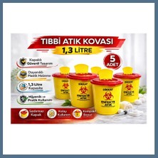 Bezos Tıbbi Atık Kovası 1,3 Litre 5 Adet Kapaklı Tıbbi Atık Kutusu Enfekte Atık Kovası Seti Bbz