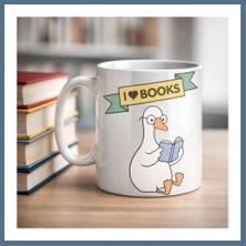 Bezos I Love Books Yazılı Tasarım Kupa Model 206 Kitap Severlere Özel Seramik Kahve Kupası Hediye Seçeneği Bbz