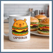 Bezos Capyburger Tasarım Kupa Model 230 Sevimli Kapibara Burger Baskılı Seramik Kahve Kupası Bbz