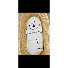 Tly Home Textiles Nakış Işlemeli Biyeli Müslin Yenidoğan Bebek Tulum ve Şapka Seti(Lacivert)