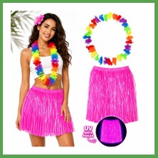 Bezos Neon Pembe Hawaii Etek 40 cm ve Rengarenk Hawaii Kolye Mgc