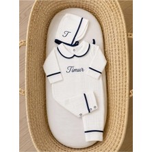 Tly Home Textiles Nakış Işlemeli Biyeli Müslin Yenidoğan Bebek Tulum ve Şapka Seti(Siyah)