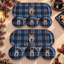Sarkap Home 16X35 cm 2'li Oval Tepsi 10X3,2 cm 6'lı Çerezlik Seti - Teddy Lacivert