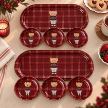 Sarkap Home 16X35 cm 2'li Oval Tepsi 10X3,2 cm 6'lı Çerezlik Seti - Teddy Bordo