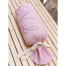 Tly Home Textiles Kişiye Özel Isim Nakışlı Pembe Pötikare Şeker Yastık 15 x 30 cm
