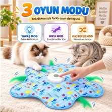 Madpet Interaktif Kedi Oyuncağı - Otomatik Hareketli Tüy, Saklambaç Oyun Matı - 3 Modlu, Dokunmatik Aktivasyonlu, USB Şarjlı Elektronik Evcil Hayvan Eğlence Oyunu