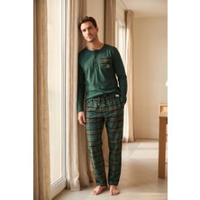 Bony Socks Erkek Dear Santa Kaplumbağa Nakışlı Ekoseli Pijama Takımı Yeşil