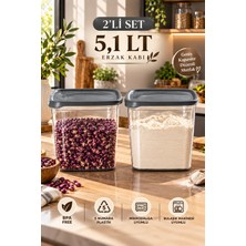 Porsima 0975 Trend 2'li Kare Erzak Saklama Kabı Seti 5.1 Lt Koyu Gri - Bakliyat Deterjan Kutusu