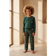 Bony Socks Erkek Çocuk Dear Santa Kaplumbağa Nakışlı Ekoseli Pijama Takımı Yeşil