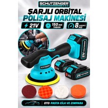 SCHUTZENGER 21V 150 mm Şarjlı Orbital Polisaj Makinesi 6 Kademeli Hız Ayarlı Oto Pasta Cila ve Zımpara Seti Mavi