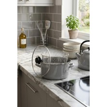 Rossel Premium Emaye Kızartma Tenceresi 24 cm Gri
