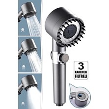 Tilbe Home 3 Fonksiyonlu Duş Başlığı Filtreli Yüksek Basınçlı Yağmur Sprey Sis Modlu Silikon Masaj Uçlu Stop Tuşlu El Duşu Ayarlanabilir Su Püskürtmeli Banyo Başlığı Saç Vücut Durulama Gri Metalik