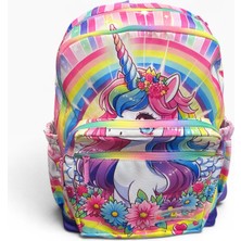 Kaukko Kids&love Gökkuşağı ve Unicorn Desenli Ergonomik Ilkokul ve Günlük Sırt Çantası - Mor / Çok Renkli