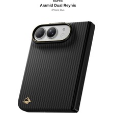 iPhone Duo Uyumlu Kılıf M-Safe Şarj Özellikli Raptic Aramid Dual Reynis Serisi Karbon Kapak Siyah