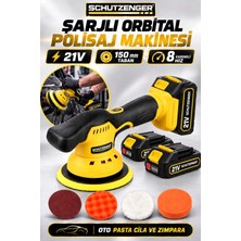SCHUTZENGER 150 mm Şarjlı Orbital Polisaj Makinesi 6 Kademeli Hız Ayarlı Oto Pasta Cila Zımpara Sarı