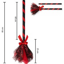 Pandoli Halloween Yetişkin Çocuk Uyumlu 85 cm Tüllü Cadı Süpürgesi Kırmızı Renk 1 Adet