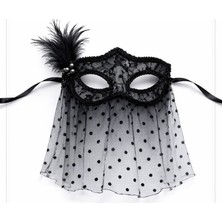 Pandoli Halloween Siyah Dantelli Tüylü Wedding Arkadan Bağlamalı Dantel Peçeli Balo Maskesi 1 Adet Bride