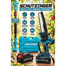 SCHUTZENGER 10 Pilli Çift Akülü Dal Budama Testeresi Dijital Göstergeli 20CM Pala 2 Metre Teleskopik Kol