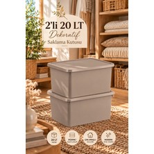 Porsima 1221 Storum 2'li Çok Amaçlı Dekoratif Saklama Kutusu Seti 20 Lt Koyu Cafe Latte - Kapaklı Oyuncak, Giysi & Dolap Içi Düzenleyici Kutus