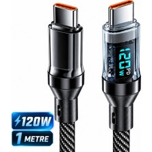 Alfais 6057 USB Type C Hızlı Telefon Data Şarj Kablosu LED Ekranlı Dijital 120W Veri Kablosu 1 Metre
