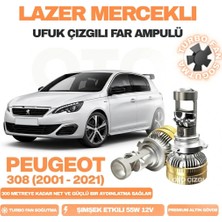 OtoÇizgi Peugeot 308 2001 - 2021 Kısa Far Uyumlu Mercek LED Ufuk Çizgili Far Ampulü LED Şimşek Etkili