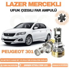 OtoÇizgi Peugeot 301 2012 - 2024 Kısa Far Uyumlu Mercek LED Ufuk Çizgili Far Ampulü LED Şimşek Etkili