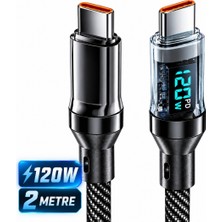 Alfais 6058 USB Type C Hızlı Telefon Data Şarj Kablosu LED Ekranlı Dijital 120W Veri Kablosu 2 Metre