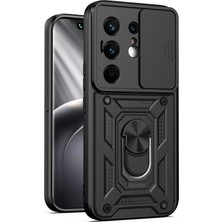 Caseonn Tecno Camon 50 Ultra 5g Kılıf Sürgülü Kamera Korumalı Yüzüklü Mıknatıslı Tank Kapak Siyah