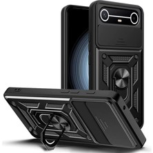 Caseonn Tecno Spark Slim 5g Kılıf Sürgülü Kamera Korumalı Yüzüklü Mıknatıslı Tank Kapak Siyah