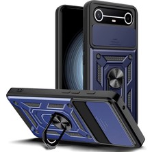 Caseonn Tecno Spark Slim 5g Kılıf Sürgülü Kamera Korumalı Yüzüklü Mıknatıslı Tank Kapak Lacivert