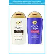 Ogx Coconut Milk Besleyici Sülfatsız Şampuan 88.7 ml & Biotin & Kolajen Dolgunlaştırıcı Sülfatsız Saç Bakım Kremi 88.7 ml