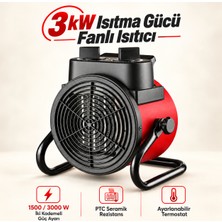 Badem10 Fanlı Isıtıcı 3 Kw 3000 W Ptc Seramik Elektrikli Termostatlı 2 Kademeli Endüstriyel Isıtıcı Atölye Garaj
