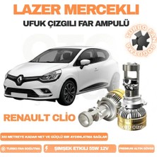 OtoÇizgi Renault Clio 4 2012 - 2019 Kısa ve Uzun Faruyumlu Mercek LED Ufuk Çizgili Far Ampulü LED Şimşek Etkili