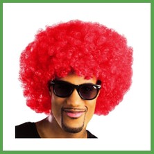 Bezos Kırmızı Renk Kıvırcık Afro Bonus Peruk Mgc