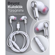 Masa Dostu Kumandalı ve Silikon Başlıklı Beyaz Type C Kablolu Kulaklık Tdms-07