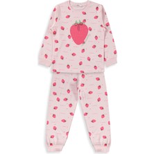 Civil Girls Kız Çocuk Çilek Desenli Pijama Takımı | Süprem-Süprem Uzun Kol | Okul Kreş ve Günlük Kullanım - Pudra