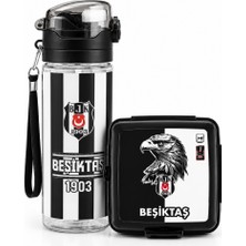 Beşiktaş Lisanslı Pipetli Su Matarası + Çatallı Kaşıklı Beslenme Kutusu 2'li Okul Beslenme Seti